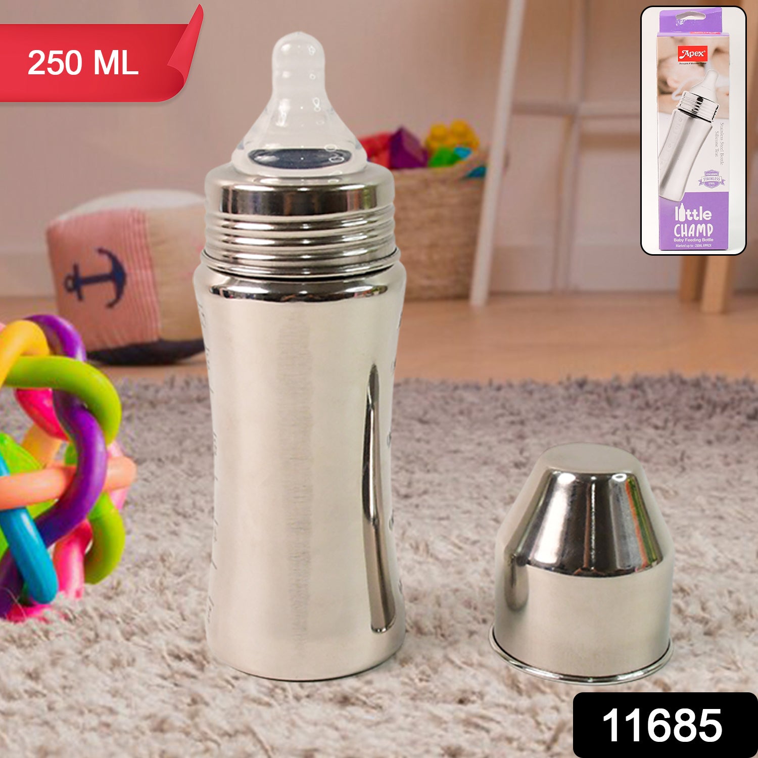 Apex Stainless Steel Little Champ Baby Feeding Bottle  (250 Ml) Apex Stainless Steel Little Champ Baby Feeding Bottle  (250 Ml)